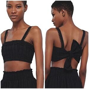 Waimari NWT Angela Top Black Crop Square Neck Braided Lace Strap Size M Tie Back